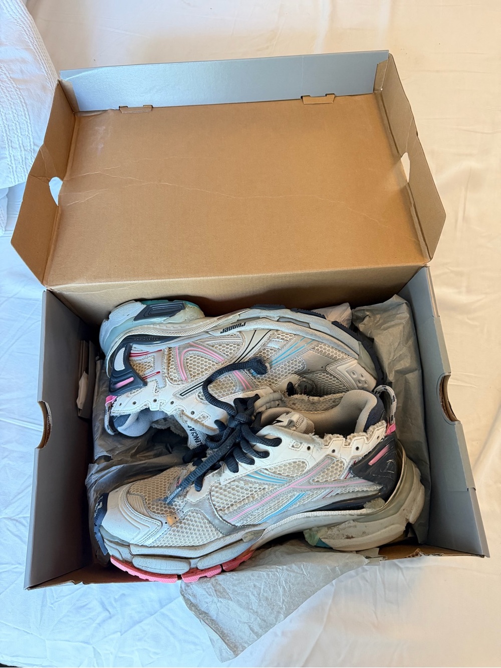 Balenciaga Runner EGGSHELL Chunky Sneakers in White, Pink & Blue